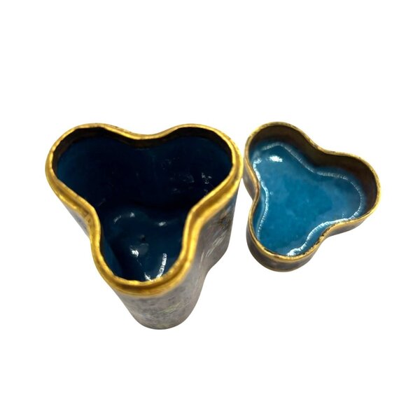 VTG Asian Cloisonné Enamel Trefoil Shape Curiosity Piece with Lid Floral Design - Picture 8 of 10